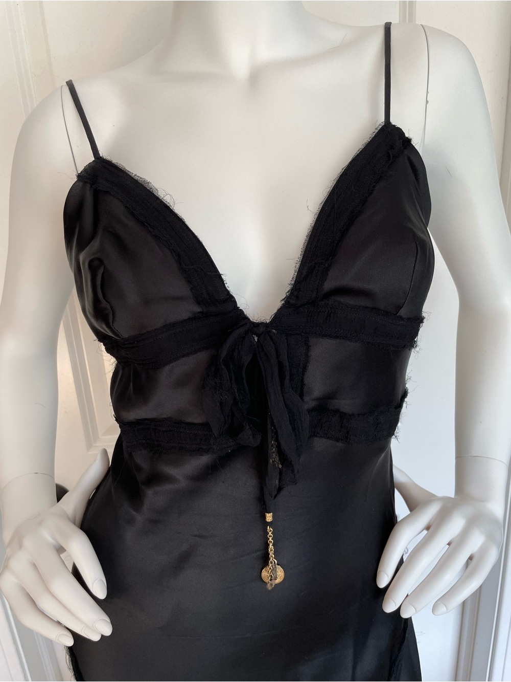 ROBERTO CAVALLI S/S 2004 Vintage Corset Black Silk Ruffle Midi Slip Dress S - Picture 7 of 11